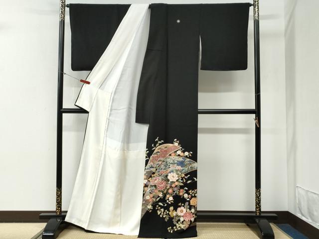平和屋着物●豪華黒留袖 友禅 作家物 竹垣草花文 正絹 逸品 CABG0609yc