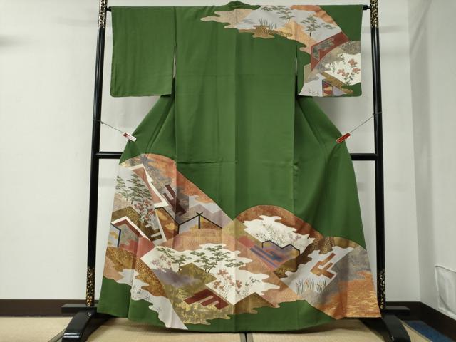 平和屋着物●訪問着 吉祥花松文 金彩 正絹 逸品 未使用 CABG0610yc