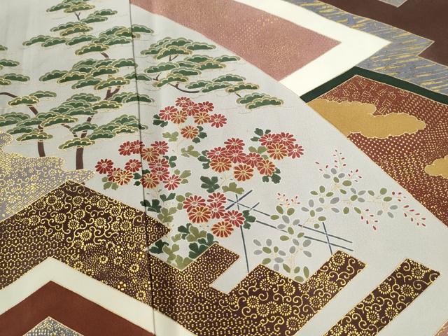 平和屋着物●訪問着 吉祥花松文 金彩 正絹 逸品 未使用 CABG0610yc