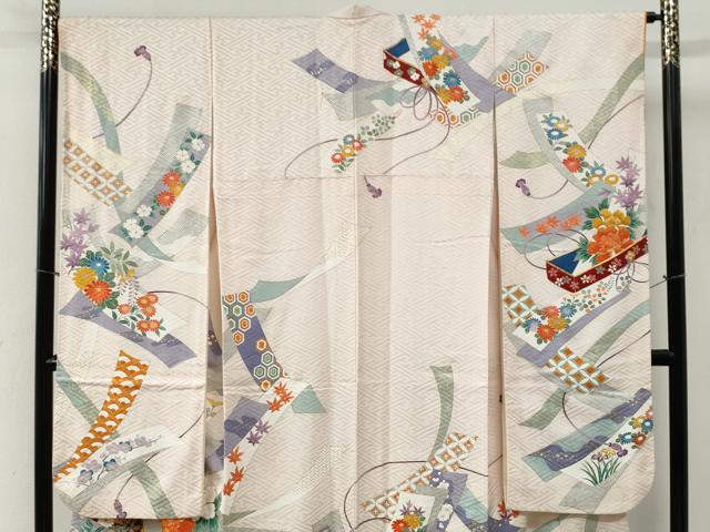 平和屋着物●豪華振袖 駒刺繍 短冊牡丹吉祥草花文 金彩 正絹 逸品 CABG0617yc