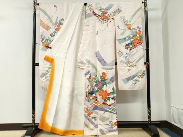 平和屋着物●豪華振袖 駒刺繍 短冊牡丹吉祥草花文 金彩 正絹 逸品 CABG0617yc