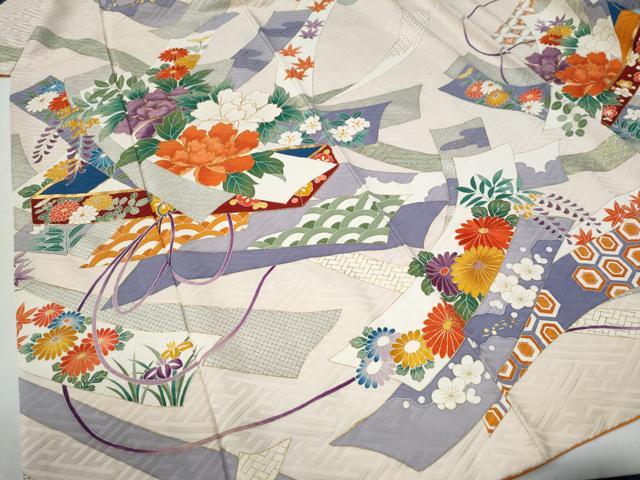 平和屋着物●豪華振袖 駒刺繍 短冊牡丹吉祥草花文 金彩 正絹 逸品 CABG0617yc