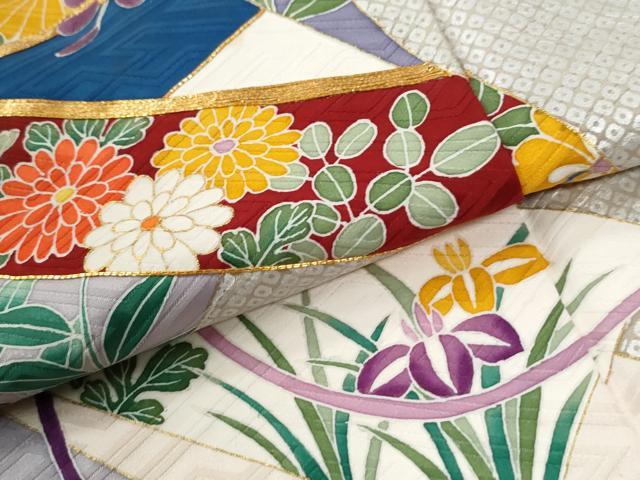 平和屋着物●豪華振袖 駒刺繍 短冊牡丹吉祥草花文 金彩 正絹 逸品 CABG0617yc