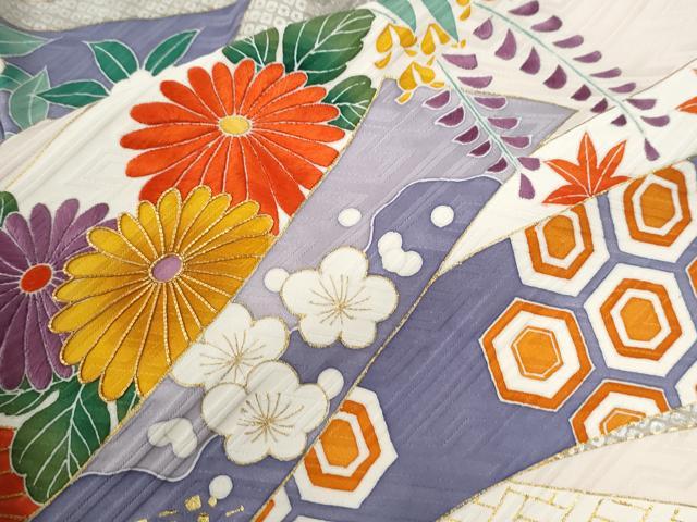 平和屋着物●豪華振袖 駒刺繍 短冊牡丹吉祥草花文 金彩 正絹 逸品 CABG0617yc