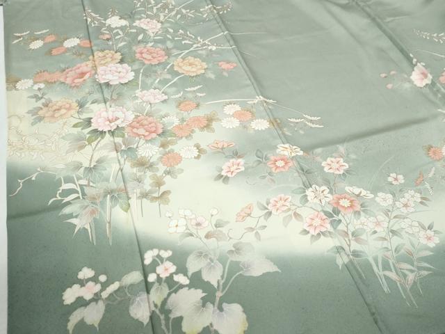 平和屋着物●訪問着 枝花文 暈し染め 金彩 正絹 逸品 CABG0627yc