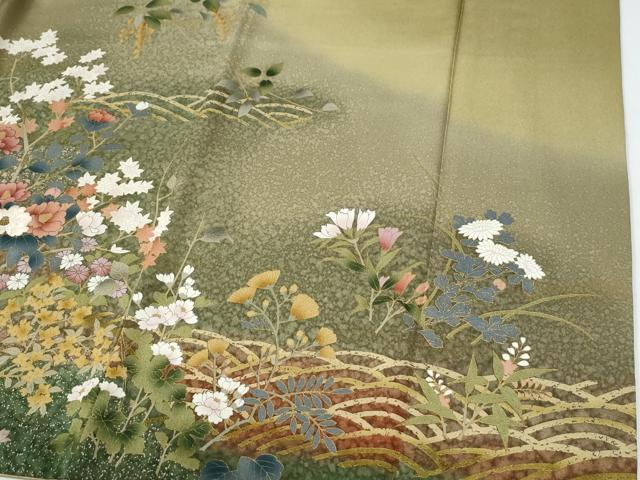 平和屋着物●訪問着 刺繍 立波椿花文 暈し染め 金彩 正絹 逸品 CABG0631yc