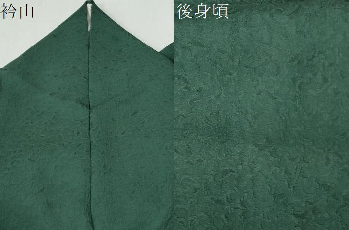 平和屋着物●螺鈿作家 甲斐泰造監修 色無地 更紗花唐草地紋 萌葱色 正絹 逸品 CABG0640yc