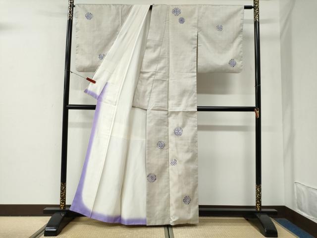 平和屋着物●訪問着 本場大島紬 白大島 一元絣 花唐草丸文 正絹 逸品 CABG0643yc