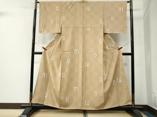 平和屋着物●上質な小紋 市松花唐草文 正絹 逸品 未使用 CABG0644yc