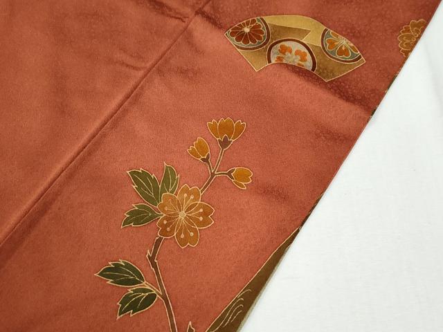 平和屋着物●訪問着 作家物 駒刺繍 流水地紙枝花文 金彩 正絹 逸品 CABG0648yc