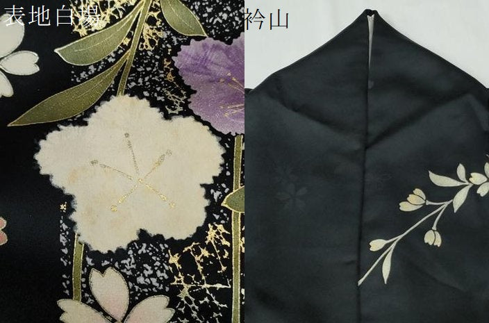 平和屋着物●豪華振袖 蝶 桜 黒地 金彩 正絹 逸品 CABG0650yc