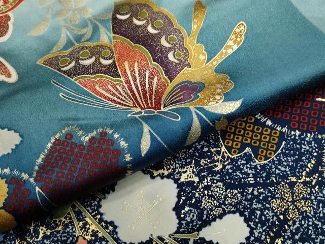 平和屋着物●豪華振袖 蝶 桜 黒地 金彩 正絹 逸品 CABG0650yc