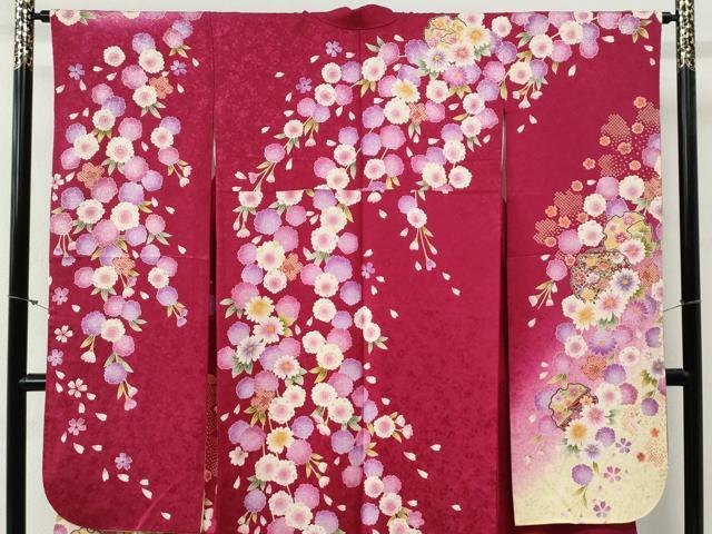 平和屋着物●豪華振袖 雪輪舞花文 ラメ糸 暈し染め 金彩 正絹 逸品 CABG0653yc