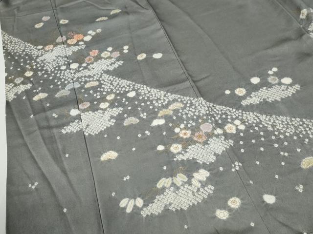 平和屋着物●訪問着 絞り 刺繍 笹梅文 金彩 正絹 逸品 CABG0654yc