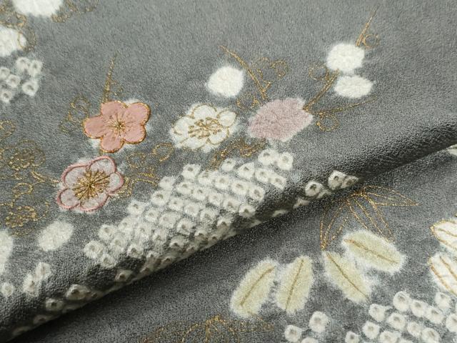 平和屋着物●訪問着 絞り 刺繍 笹梅文 金彩 正絹 逸品 CABG0654yc