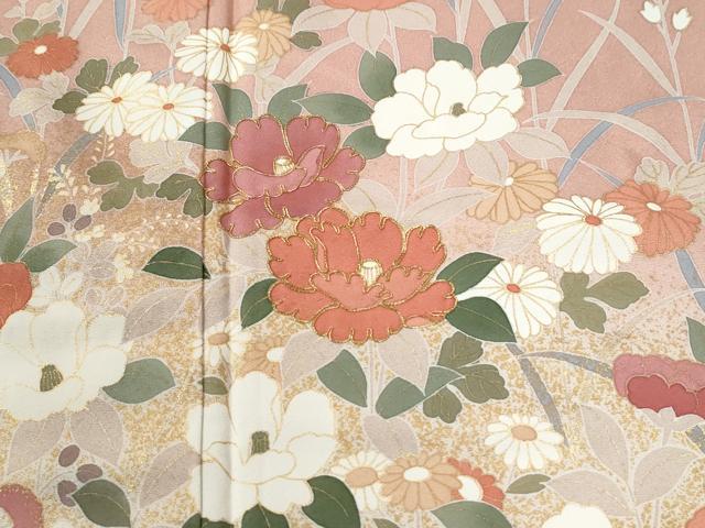 平和屋着物●訪問着 駒刺繍 枝花文 暈し染め 金彩 ロング丈 正絹 逸品 CABG0662yc