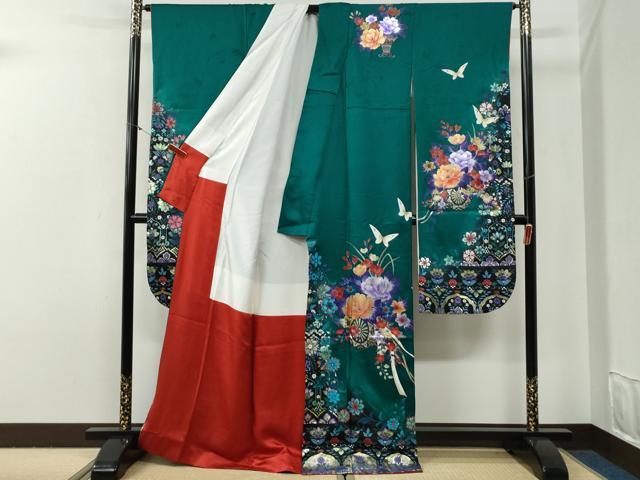 平和屋着物●豪華振袖 舞蝶御所車牡丹花文 暈し染め 金銀彩 正絹 逸品 CABG0666yc