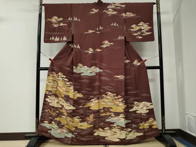 平和屋着物●訪問着 駒刺繍 浜松舟風景文 金彩 正絹 逸品 CABG0667yc