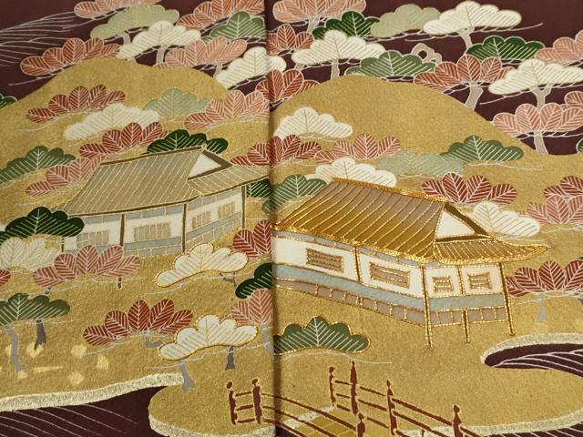 平和屋着物●訪問着 駒刺繍 浜松舟風景文 金彩 正絹 逸品 CABG0667yc