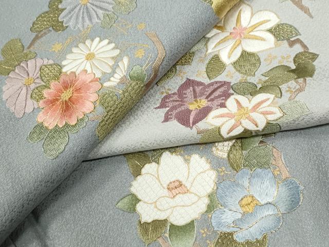 平和屋着物●訪問着 総刺繍 草花丸文 暈し染め 金彩 正絹 逸品 未使用 CABG0672yc