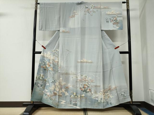 平和屋着物●高級染元 粋峰 林芳夫 京加賀友禅 訪問着 籬松竹梅草花文 暈し染め 金彩 正絹 逸品 未使用 CABG0680yc