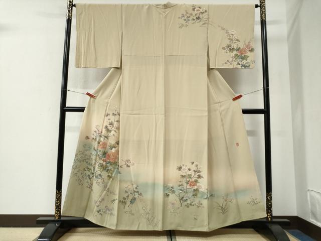 平和屋着物●訪問着 作家物 休み鳥枝花文 暈し染め 金彩 正絹 逸品 CABG0686yc
