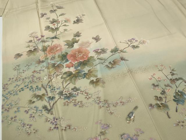平和屋着物●訪問着 作家物 休み鳥枝花文 暈し染め 金彩 正絹 逸品 CABG0686yc
