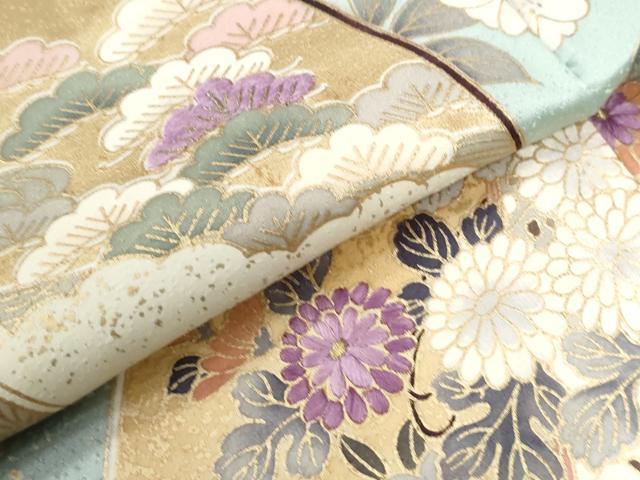 平和屋着物●西陣 京の名門 じゅらく謹製 帝王紫 訪問着 刺繍 地紙草花文 暈し染め 金彩 正絹 逸品 CABG0688yc