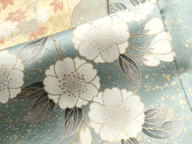 平和屋着物●西陣 京の名門 じゅらく謹製 帝王紫 訪問着 刺繍 地紙草花文 暈し染め 金彩 正絹 逸品 CABG0688yc