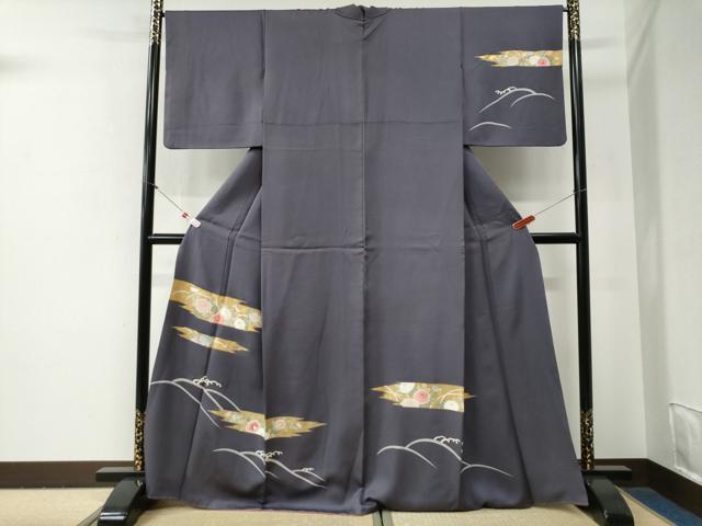 平和屋着物●訪問着 駒刺繍 立波霞草花文 金彩 正絹 逸品 CABG0692yc