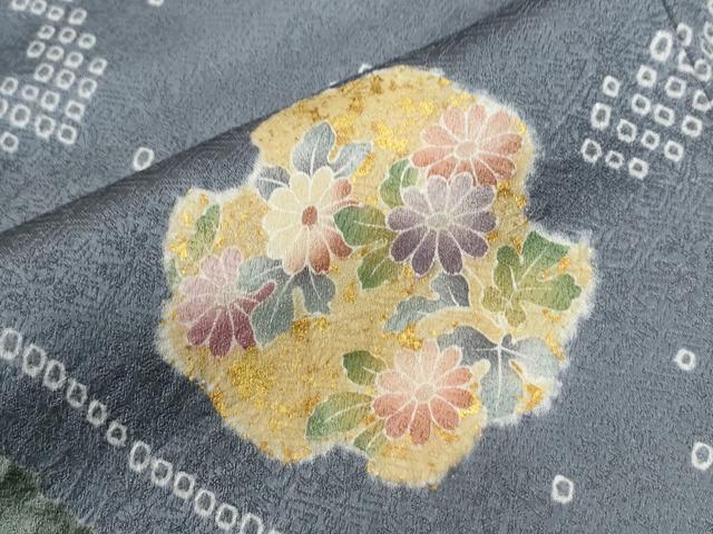 平和屋着物●訪問着 駒刺繍 絞り 舞花文 金彩 正絹 逸品 CABG0693yc