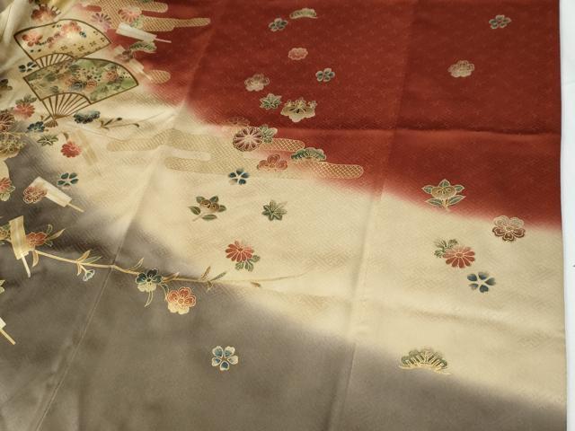 平和屋着物●訪問着 エ霞扇面枝花文 暈し染め 金彩 正絹 逸品 CABG0694yc