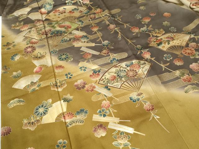 平和屋着物●訪問着 エ霞扇面枝花文 暈し染め 金彩 正絹 逸品 CABG0694yc
