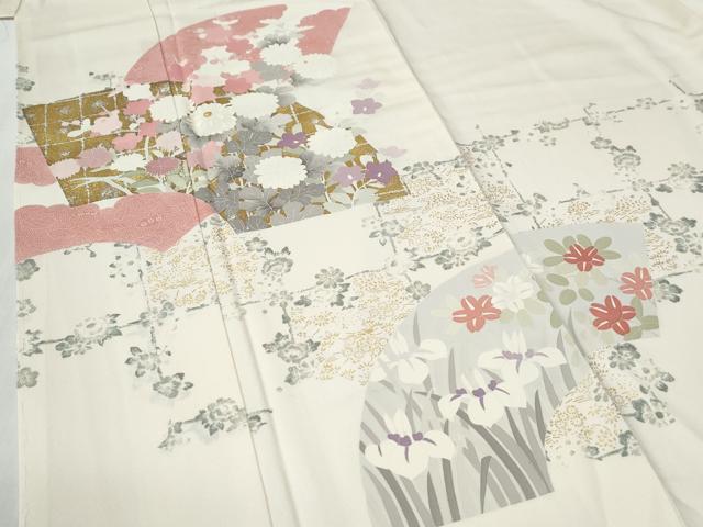平和屋着物●訪問着 刺繍 地紙草花文 金彩 正絹 逸品 未使用 CABG0716yc