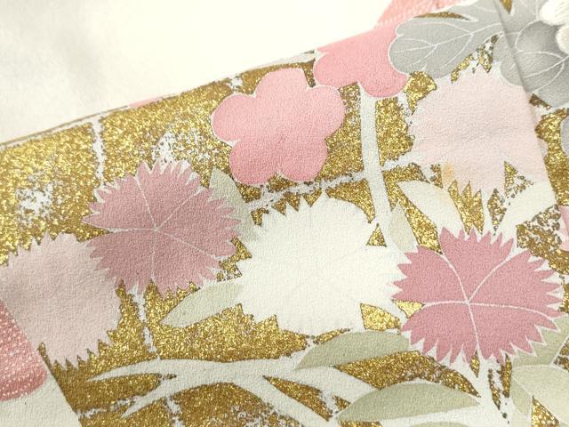 平和屋着物●訪問着 刺繍 地紙草花文 金彩 正絹 逸品 未使用 CABG0716yc