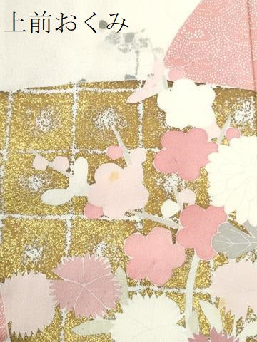 平和屋着物●訪問着 刺繍 地紙草花文 金彩 正絹 逸品 未使用 CABG0716yc