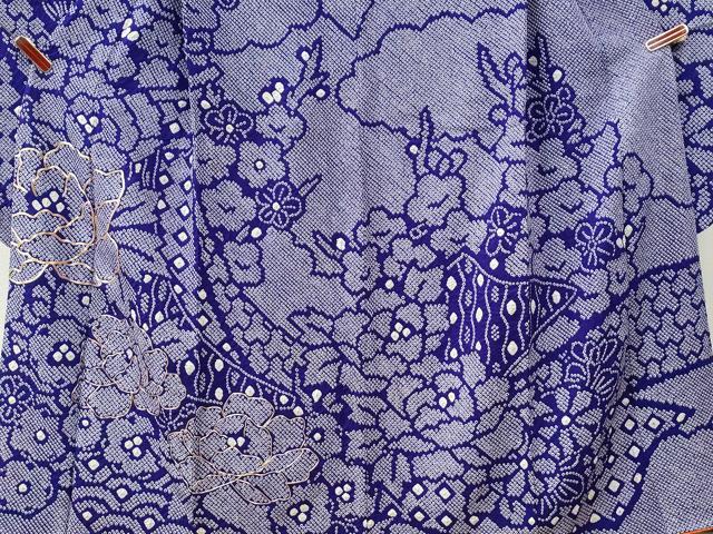 平和屋着物●豪華振袖 総絞り 駒刺繍 雲取り牡丹枝梅文 正絹 逸品 CABG0726yc