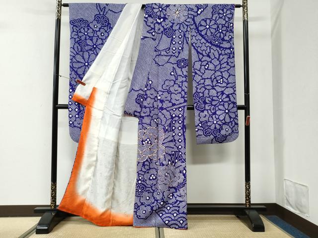 平和屋着物●豪華振袖 総絞り 駒刺繍 雲取り牡丹枝梅文 正絹 逸品 CABG0726yc