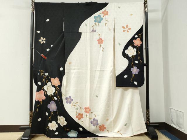 平和屋着物●豪華振袖 総絞り 枝桜文 黒地 金彩 さが美扱い 正絹 逸品 CABG0725yc