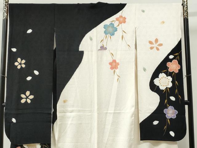 平和屋着物●豪華振袖 総絞り 枝桜文 黒地 金彩 さが美扱い 正絹 逸品 CABG0725yc