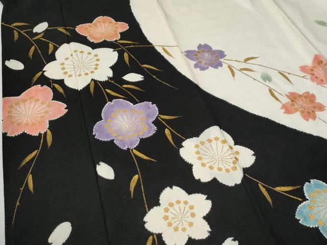 平和屋着物●豪華振袖 総絞り 枝桜文 黒地 金彩 さが美扱い 正絹 逸品 CABG0725yc