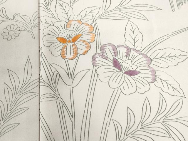 平和屋着物●訪問着 刺繍 草花文 正絹 逸品 CABG0748yc