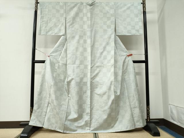 平和屋着物●本場大島紬 白大島 市松吉祥文 正絹 逸品 CABG0753yc