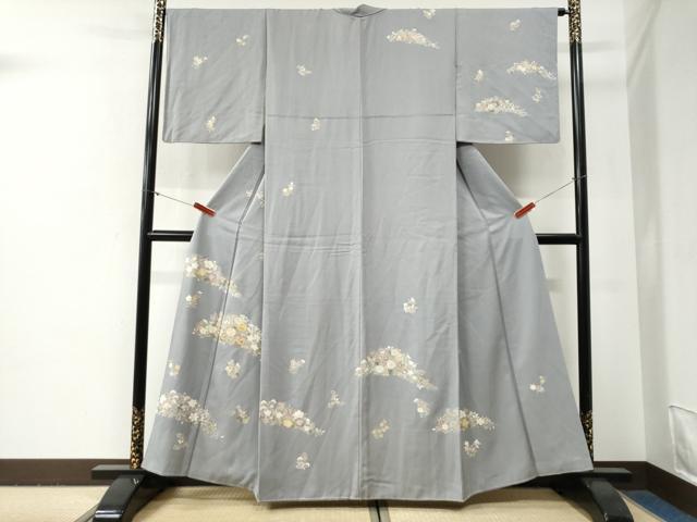 平和屋着物●訪問着 駒刺繍 草花文 金彩 正絹 逸品 CABG0762yc