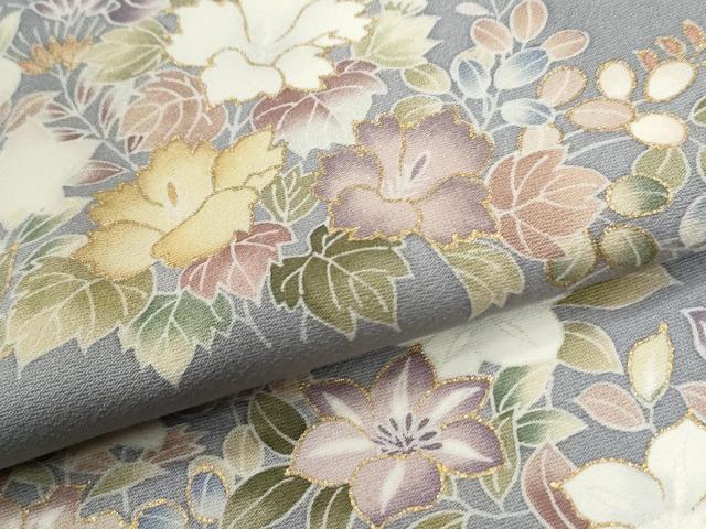 平和屋着物●訪問着 駒刺繍 草花文 金彩 正絹 逸品 CABG0762yc