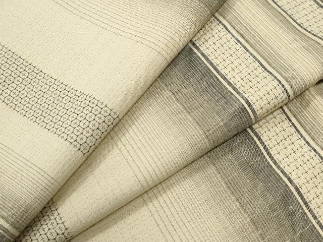 平和屋着物●上質な紬 100亀甲 縞 ロング丈 正絹 逸品 未使用 CABG0764yc