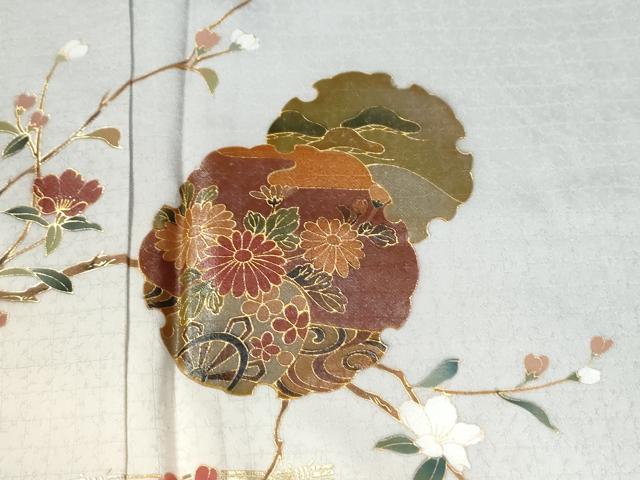 平和屋着物●訪問着 雪輪枝花文 暈し染め 金彩 正絹 逸品 未使用 CABG0765yc