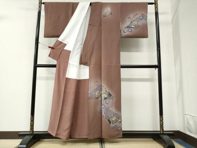 平和屋着物●訪問着 鳳凰花唐草文 暈し染め 金彩 鬼しぼ縮緬 正絹 逸品 CABG0766yc