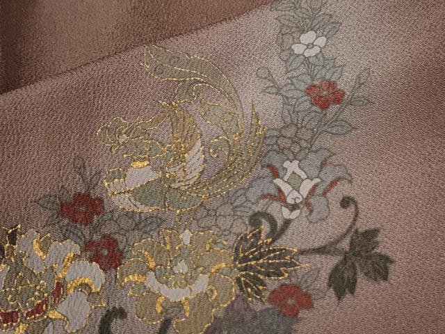 平和屋着物●訪問着 鳳凰花唐草文 暈し染め 金彩 鬼しぼ縮緬 正絹 逸品 CABG0766yc