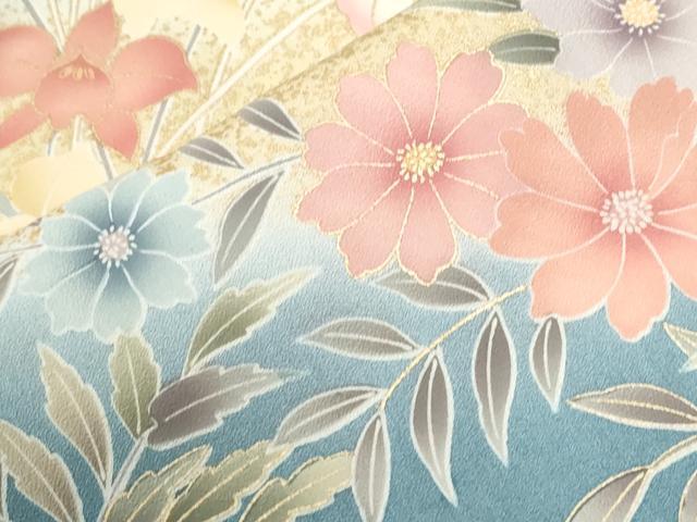 平和屋着物●訪問着 駒刺繍 牡丹草花文 暈し染め 金彩 正絹 逸品 CABG0770yc